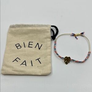 Madewell Colorful Beaded Adjustable Bracelet with Gold Leaf Charm